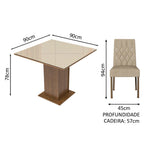 Conjunto Sala de Jantar Mesa Tampo de Vidro 4 Cadeiras Rustic/Crema/Imperial Anaju Madesa