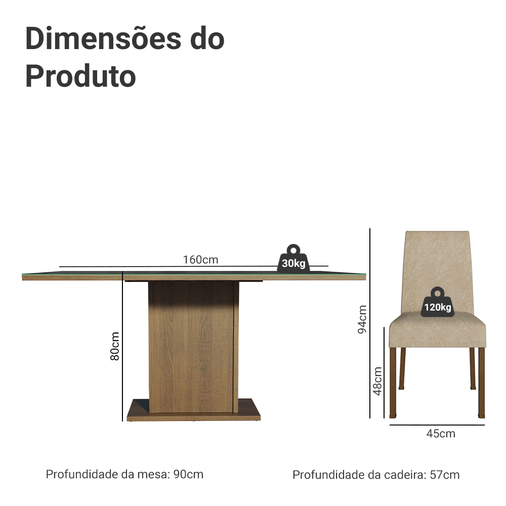 Conjunto Sala de Jantar Mesa Tampo de Vidro 4 Cadeiras Rustic/Preto/Imperial Avril Madesa
