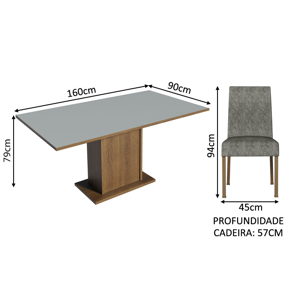 Conjunto Sala de Jantar Mesa Tampo de Madeira 4 Cadeiras Rustic/Cinza/Silver Keila Madesa