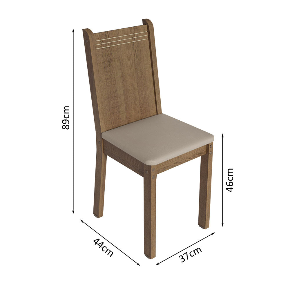 Conjunto Sala de Jantar Mesa Tampo de Madeira 4 Cadeiras Rustic/Crema/Sintético Bege Samara Madesa