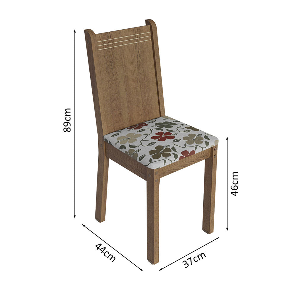 Conjunto Sala de Jantar Mesa Tampo de Vidro 4 Cadeiras Rustic/Floral Hibiscos Espanha Madesa