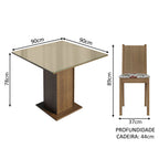 Conjunto Sala de Jantar Mesa Tampo de Vidro 4 Cadeiras Rustic/Crema/Hibiscos Perla Madesa