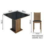 Conjunto Sala de Jantar Mesa Tampo de Vidro 4 Cadeiras Rustic/Preto Perla Madesa