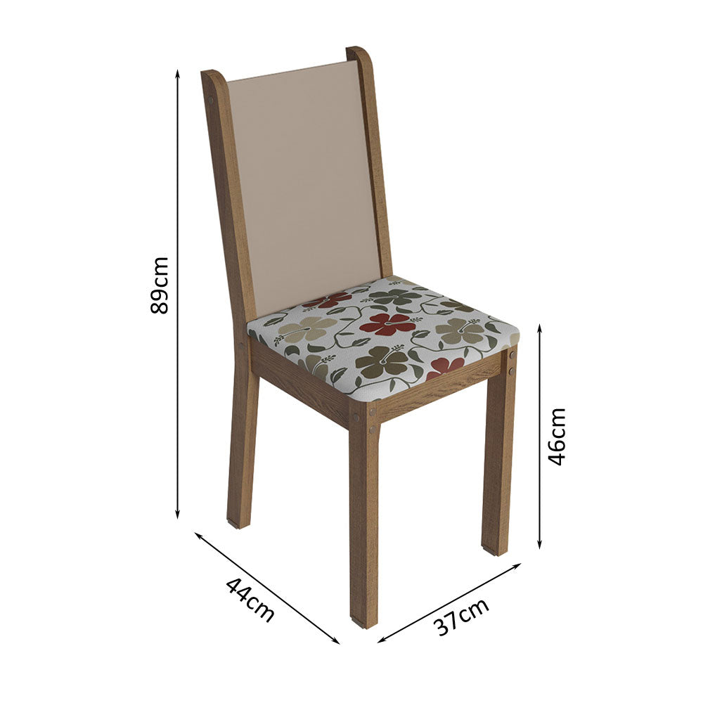 Conjunto Sala de Jantar Mesa Tampo de Vidro 4 Cadeiras Rustic/Crema/Hibiscos Tifani Madesa