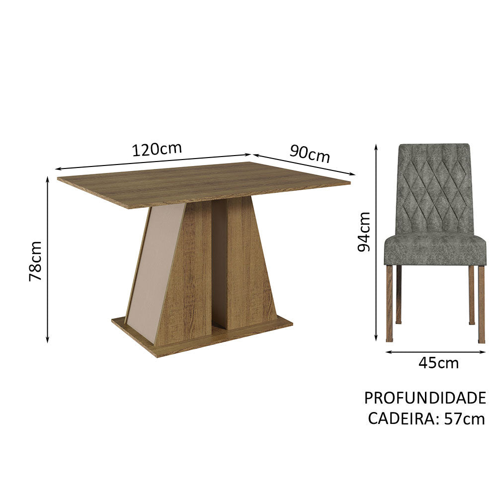 Conjunto Sala de Jantar Mesa Tampo de Madeira 4 Cadeiras Rustic/Crema/Silver Gisele Madesa