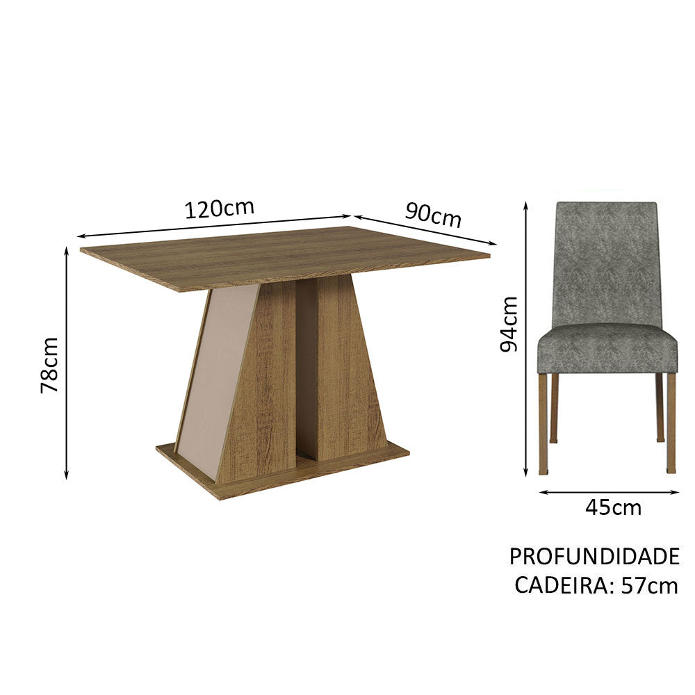 Conjunto Sala de Jantar Mesa Tampo de Madeira 4 Cadeiras Rustic/Crema/Silver Agnes Madesa