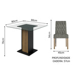 Conjunto Sala de Jantar Mesa Tampo de Vidro 4 Cadeiras Rustic/Preto/Silver Noemi Madesa