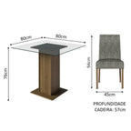 Conjunto Sala de Jantar Mesa Tampo de Vidro 4 Cadeiras Rustic/Silver Ivy Madesa