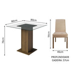 Conjunto Sala de Jantar Mesa Tampo de Vidro 4 Cadeiras Rustic/Imperial Ivy Madesa