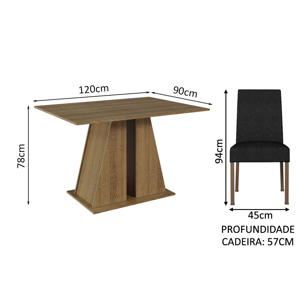Conjunto Sala de Jantar Mesa Tampo de Madeira 4 Cadeiras Rustic/Oxford Agnes Madesa