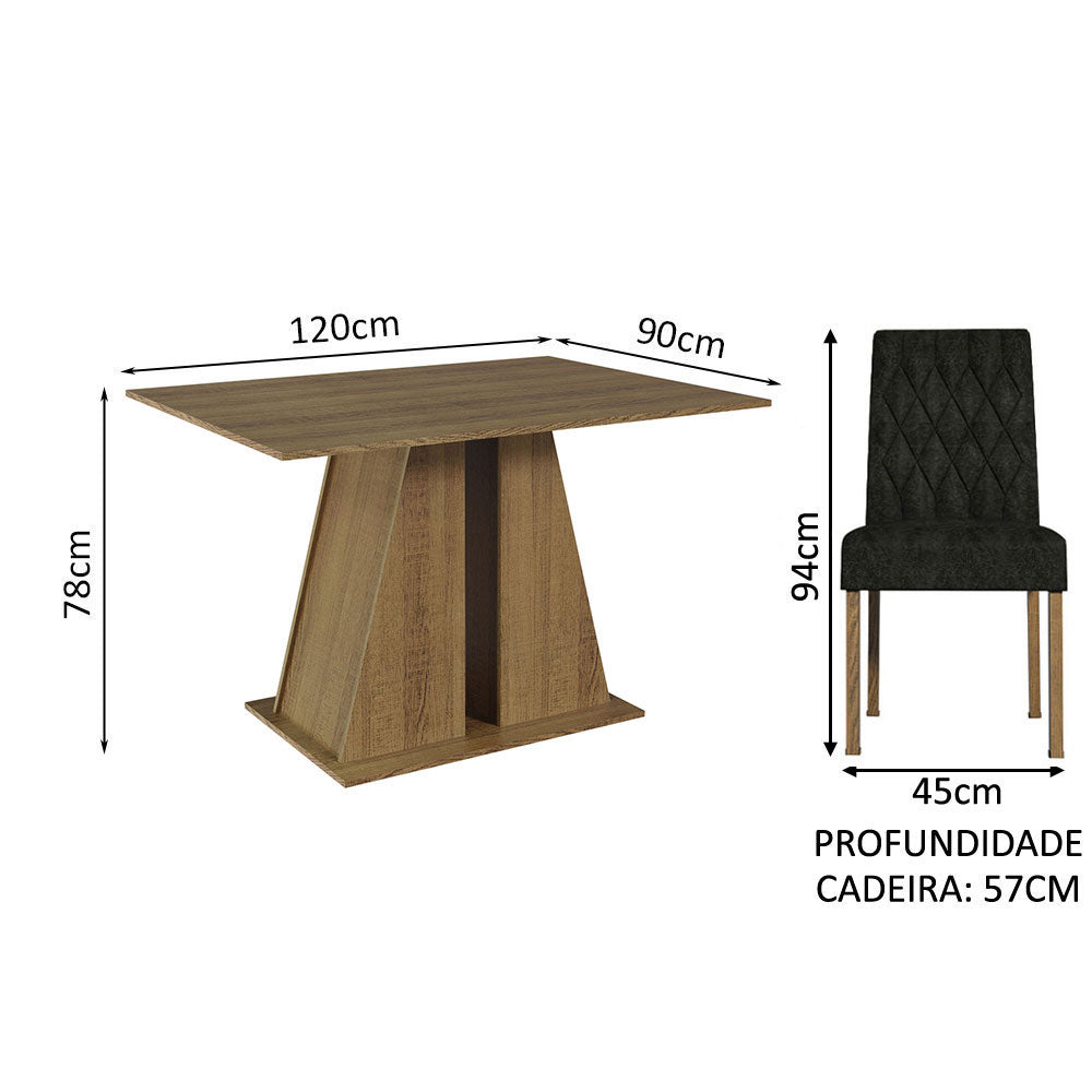 Conjunto Sala de Jantar Mesa Tampo de Madeira 4 Cadeiras Rustic/Oxford Gisele Madesa