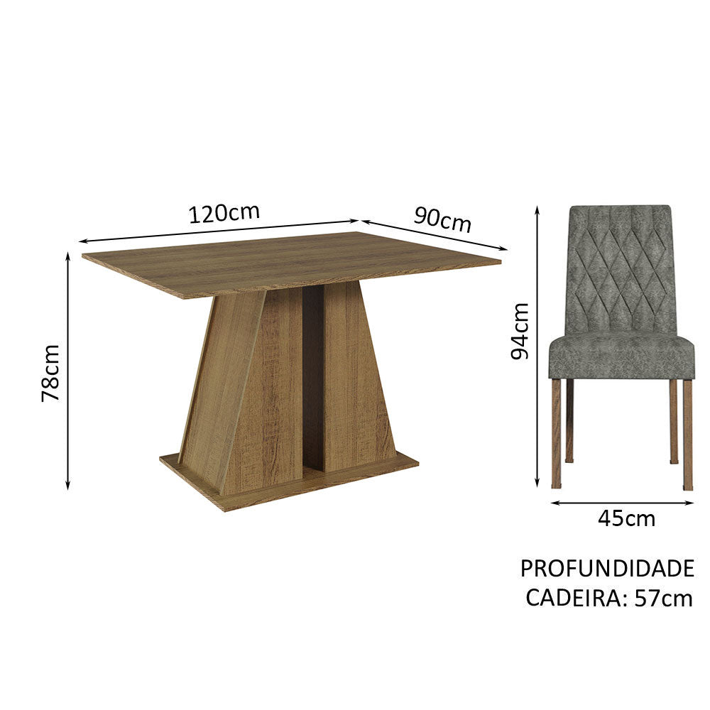 Conjunto Sala de Jantar Mesa Tampo de Madeira 4 Cadeiras Rustic/Silver Gisele Madesa