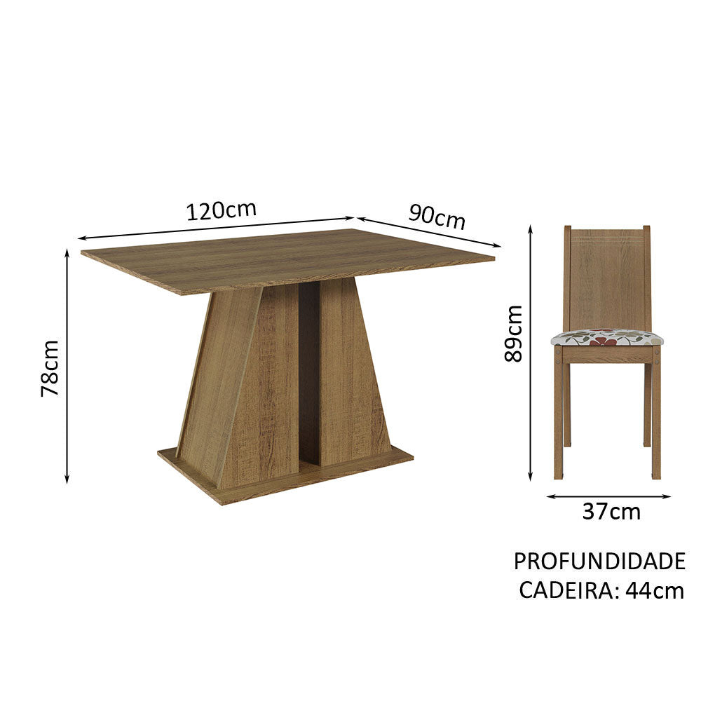 Conjunto Sala de Jantar Mesa Tampo de Madeira 4 Cadeiras Rustic/Hibiscos Marilyn Madesa