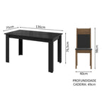 Conjunto Sala de Jantar Mesa Tampo de Vidro 4 Cadeiras Preto/Rustic Eloá Madesa