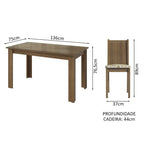 Conjunto Sala de Jantar Mesa Tampo de Vidro 4 Cadeiras Rustic/Lírio Bege Kiara Madesa