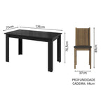 Conjunto Sala de Jantar Mesa Tampo de Vidro 4 Cadeiras Preto/Rustic Kiara Madesa