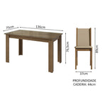 Conjunto Sala de Jantar Mesa Tampo de Vidro 4 Cadeiras Rustic/Crema/Bege Suzy Madesa