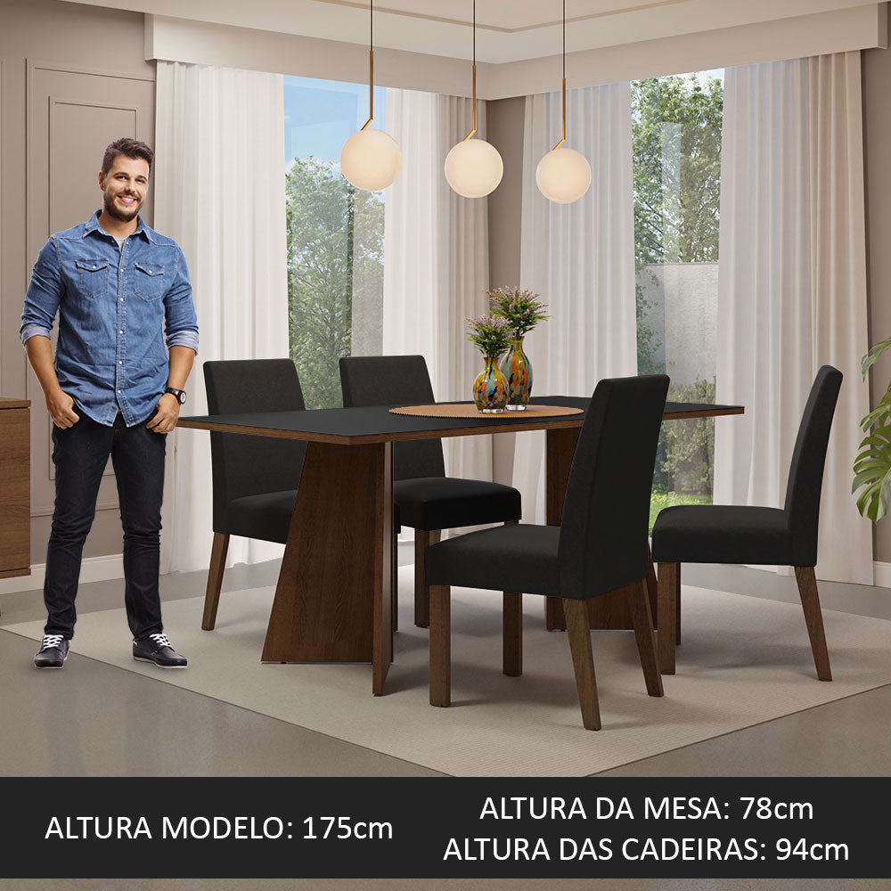 Conjunto Sala de Jantar Mesa Tampo de Madeira 4 Cadeiras Rustic/Preto/Oxford April Madesa