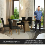 Conjunto Sala de Jantar Mesa Tampo de Madeira 4 Cadeiras Rustic/Preto/Oxford Ruby Madesa