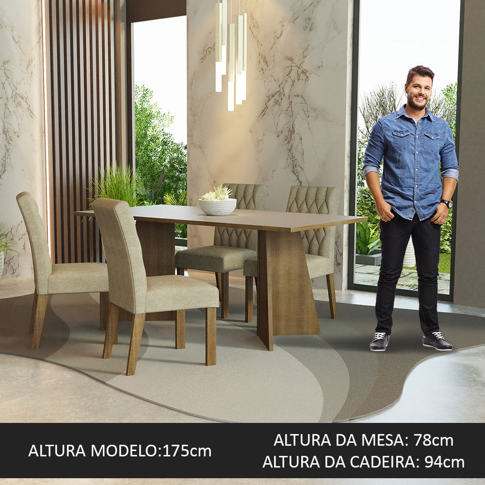 Conjunto Sala de Jantar Mesa Tampo de Madeira 4 Cadeiras Rustic/Crema/Imperial Ruby Madesa