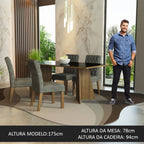 Conjunto Sala de Jantar Mesa Tampo de Vidro 4 Cadeiras Rustic/Preto/Silver Harper Madesa