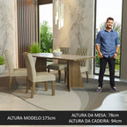 Conjunto Sala de Jantar Mesa Tampo de Vidro 4 Cadeiras Rustic/Crema/Imperial Harper Madesa