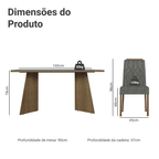 Conjunto Sala de Jantar Mesa Tampo de Vidro 4 Cadeiras Rustic/Cinza/Silver Porto Madesa