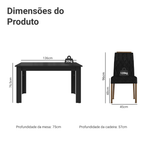 Conjunto Sala de Jantar Tampo de Vidro 4 Cadeiras Rustic/Preto/Oxford Pétala Madesa