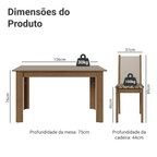 Conjunto Sala de Jantar Alva Mesa Tampo de Madeira 4 Cadeiras Rustic/Crema/Bege Marrom Madesa