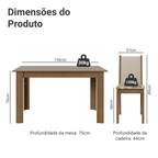 Conjunto Sala de Jantar Alva Mesa Tampo de Madeira 4 Cadeiras Rustic/Crema/Lírio Bege Madesa