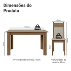 Conjunto Sala de Jantar Mel Mesa Tampo de Madeira 4 Cadeiras Rustic/Crema/Sintético Bege Madesa