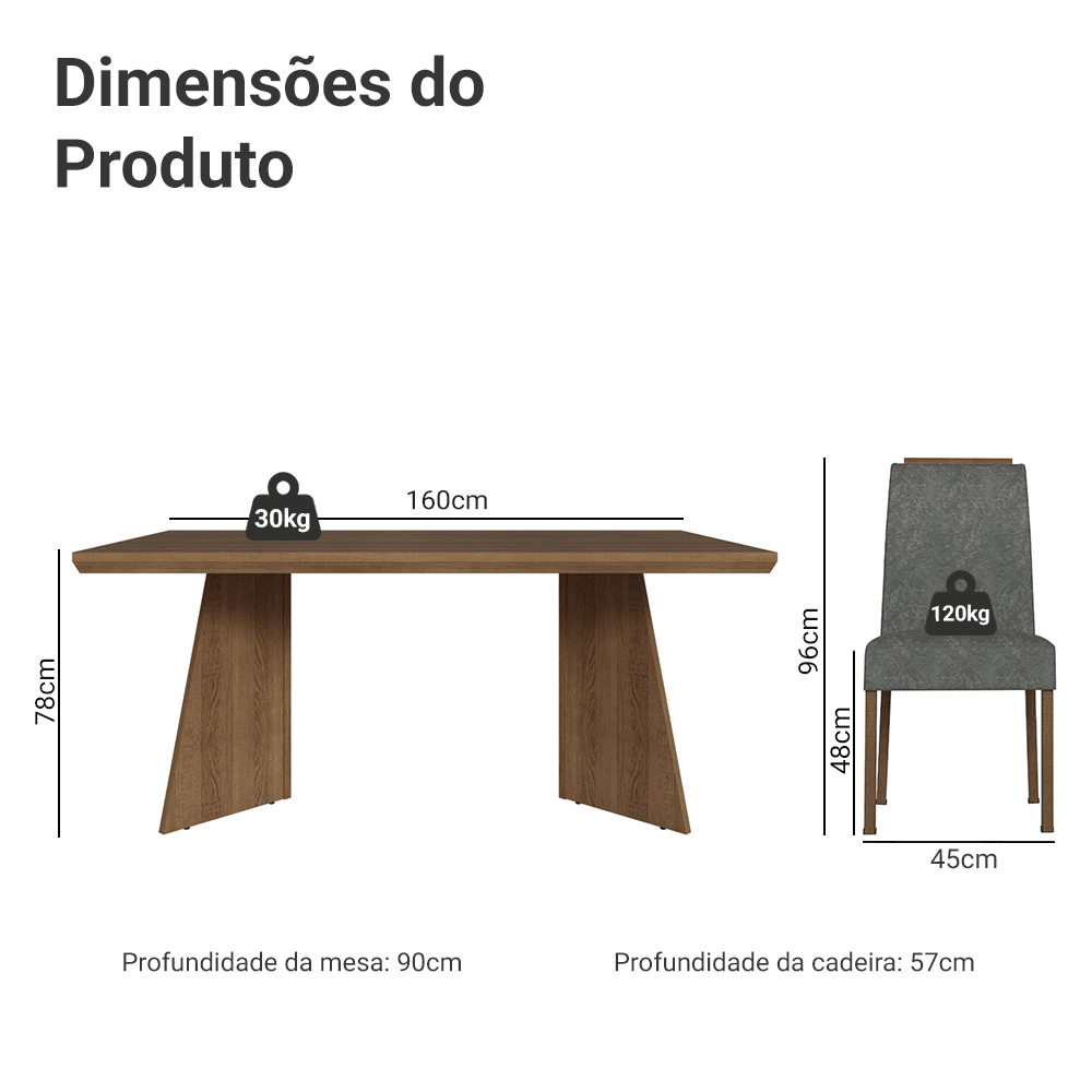 Conjunto Sala de Jantar Tampo de Madeira 4 Cadeiras Rustic/Silver Arles Madesa