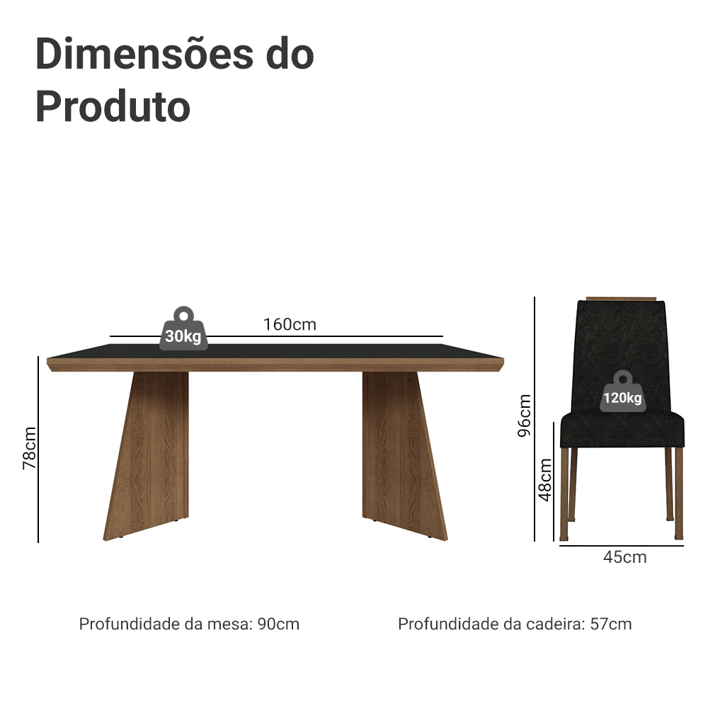 Conjunto Sala de Jantar Tampo de Madeira 4 Cadeiras Rustic/Preto/Oxford Arles Madesa
