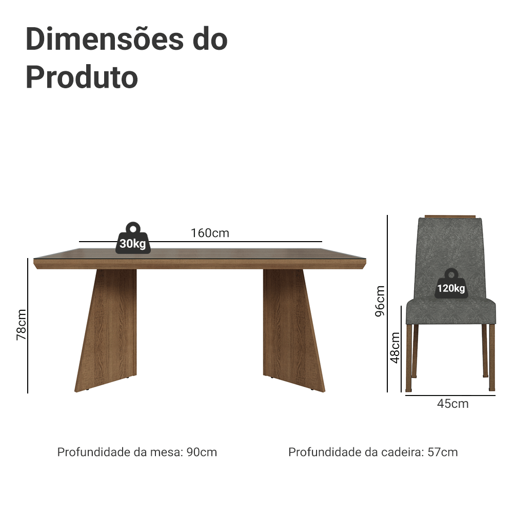 Conjunto Sala de Jantar Tampo com Vidro 4 Cadeiras Rustic/Silver Todi Madesa