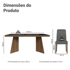 Conjunto Sala de Jantar Tampo com Vidro 4 Cadeiras Rustic/Preto/Silver Todi Madesa