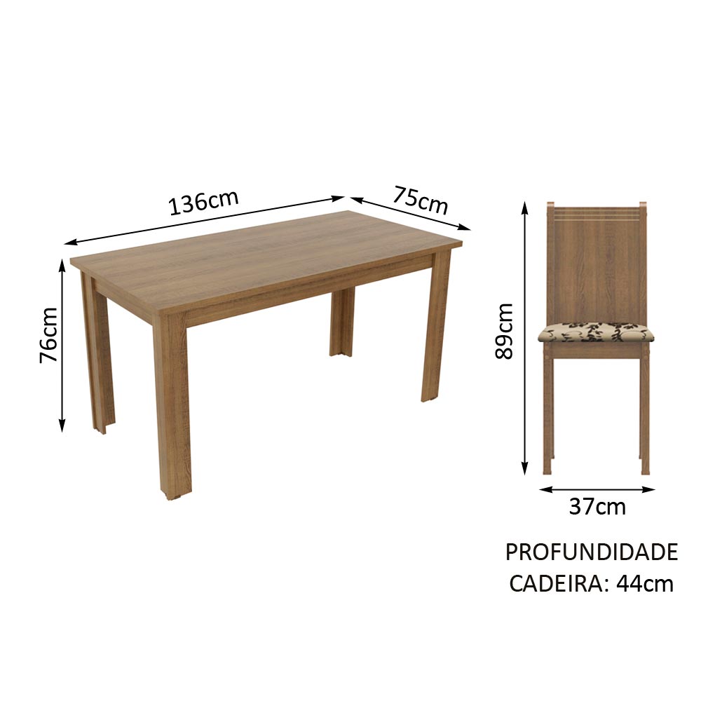 Conjunto Sala de Jantar Madesa Analu Mesa Tampo de Madeira com 6 Cadeiras Rustic/Bege Marrom