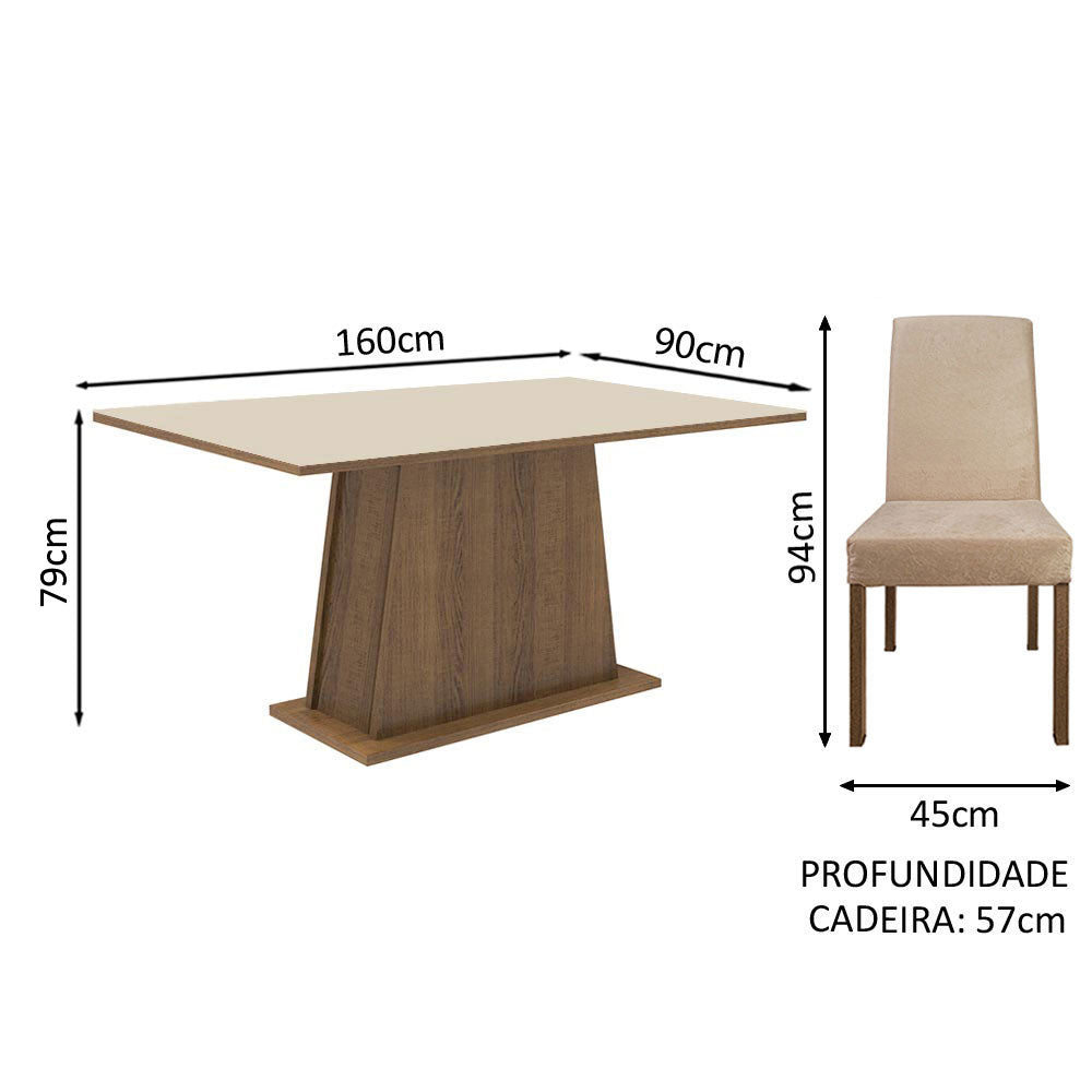 Conjunto Sala de Jantar Madesa Luciana Mesa Tampo de Madeira com 6 Cadeiras Rustic/Crema/Imperial