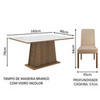 Conjunto Sala de Jantar Madesa Patricia Mesa Tampo de Vidro com 6 Cadeiras Rustic/Branco/Imperial