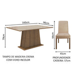 Conjunto Sala de Jantar Madesa Patricia Mesa Tampo de Vidro com 6 Cadeiras Rustic/Crema/Imperial