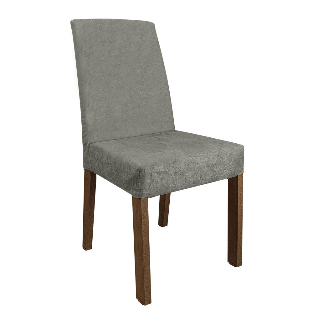 Conjunto Sala de Jantar Mesa Tampo de Vidro 6 Cadeiras Rustic/Cinza/Silver Alexis Madesa