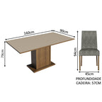 Conjunto Sala de Jantar Mesa Tampo de Madeira 6 Cadeiras Rustic/Crema/Silver Renata Madesa