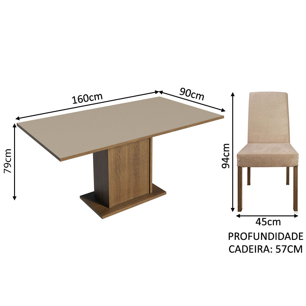 Conjunto Sala de Jantar Mesa Tampo de Madeira 6 Cadeiras Rustic/Crema/Imperial Renata Madesa