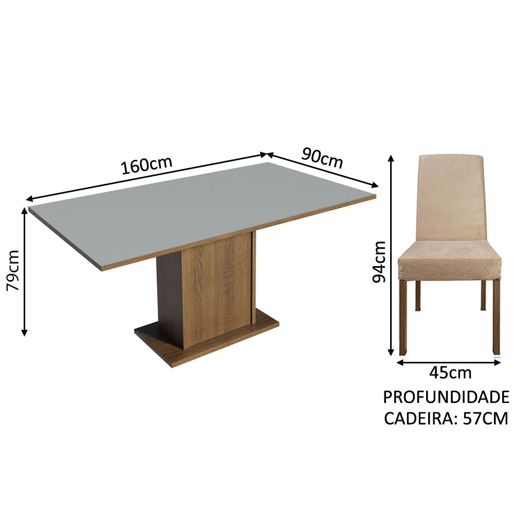 Conjunto Sala de Jantar Mesa Tampo de Madeira 6 Cadeiras Rustic/Cinza/Imperial Renata Madesa
