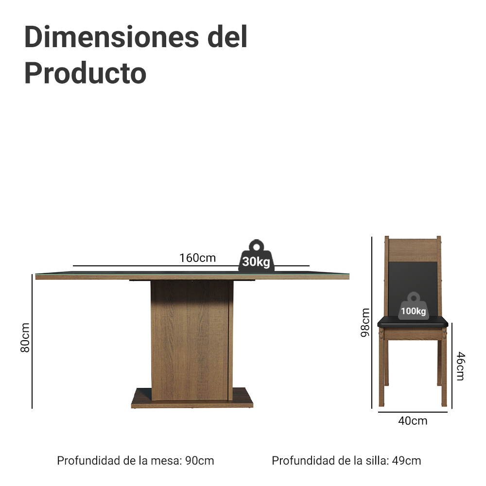 Conjunto Sala de Jantar Mesa Tampo de Vidro 6 Cadeiras Preto/Rustic Francine Madesa