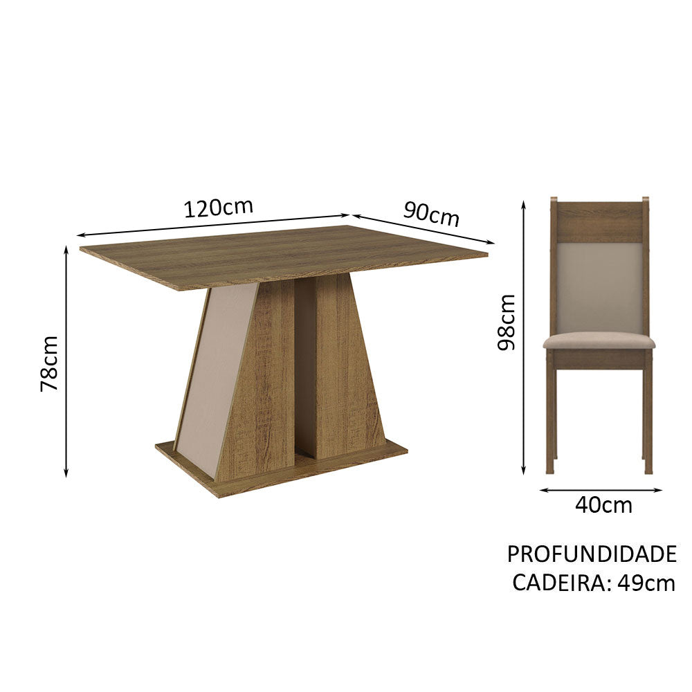 Conjunto Sala de Jantar Mesa Tampo de Madeira 6 Cadeiras Rustic/Crema/Bege Beverly Madesa