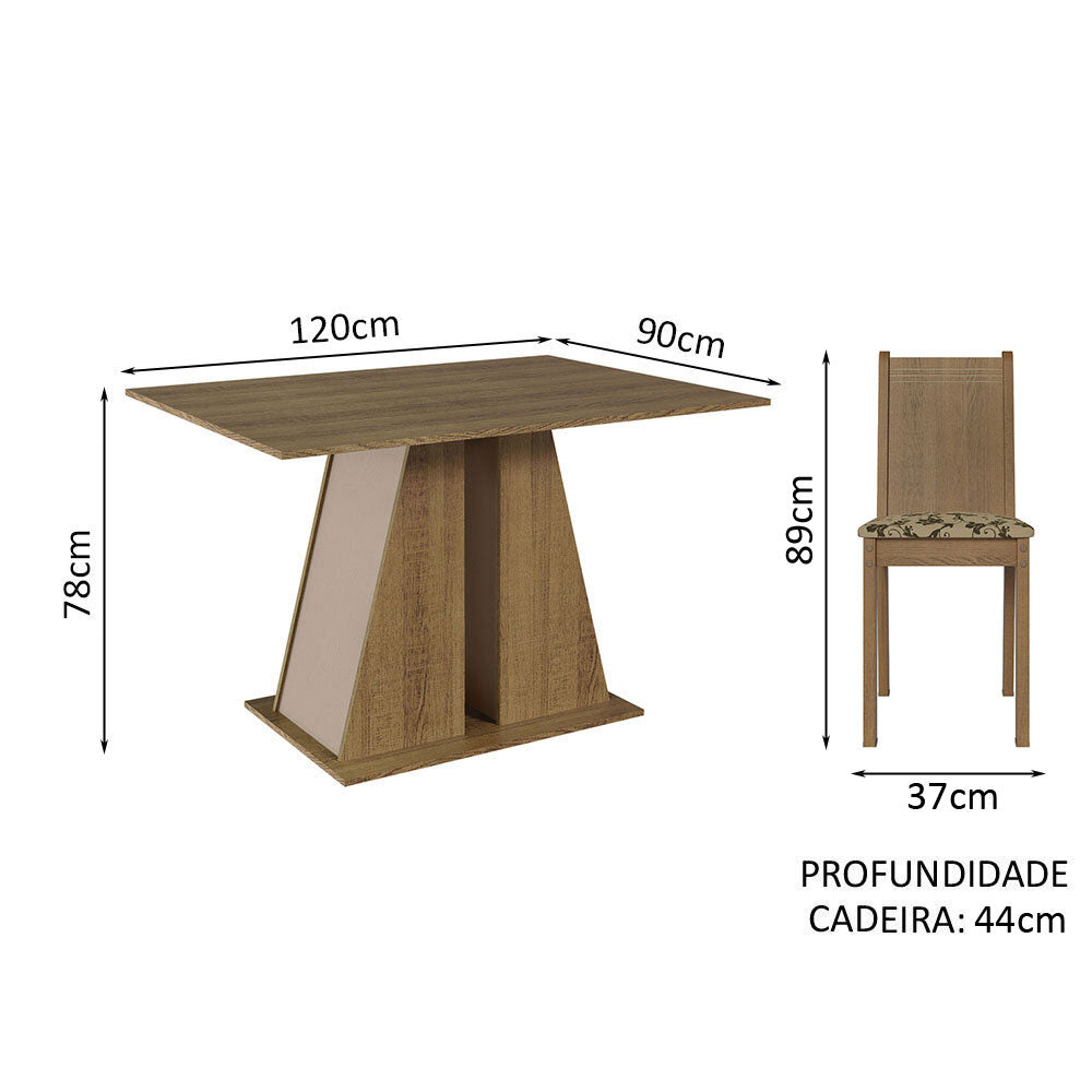 Conjunto Sala de Jantar Mesa Tampo de Madeira 6 Cadeiras Rustic/Crema/Bege Marrom Sharon Madesa