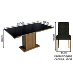 Conjunto Sala de Jantar Mesa Tampo de Vidro 6 Cadeiras Rustic/Preto/Oxford Geórgia Madesa