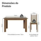 Conjunto Sala de Jantar Elóra Mesa Tampo de Vidro 6 Cadeiras Rustic/Crema/Lírio Bege Madesa