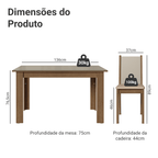 Conjunto Sala de Jantar Elóra Mesa Tampo de Vidro 6 Cadeiras Rustic/Crema/Sintético Bege Madesa