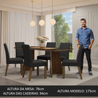 Conjunto Sala de Jantar Mesa Tampo de Vidro 6 Cadeiras Rustic/Preto/Oxford Valerie Madesa